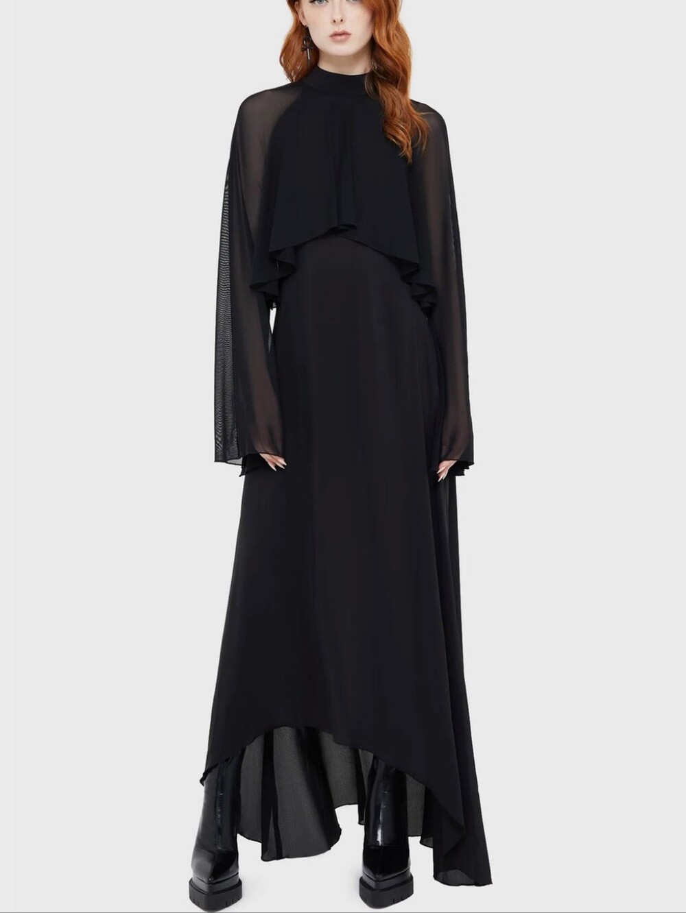 KILLSTAR Black Gothic Sheer Sleeve Maxi Dress